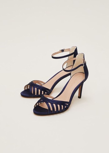 Phase Eight Satin Strappyed Heels Navy USA | 7391056-DY